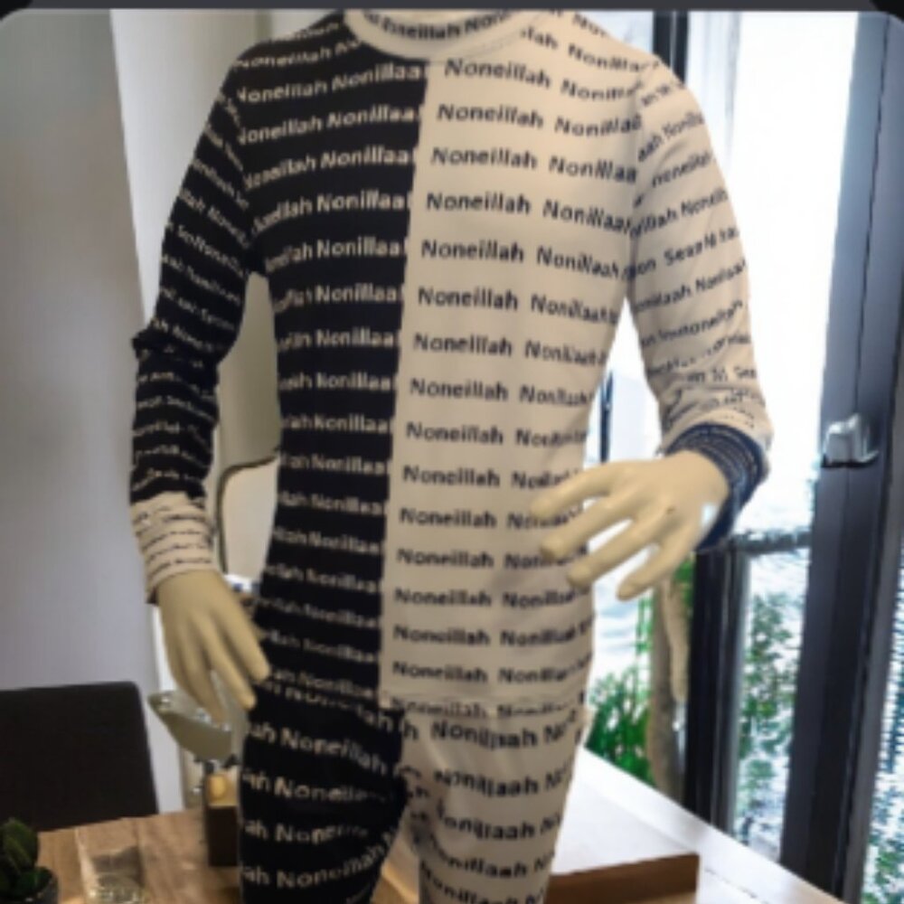 Men Two Piece Black and White Word  Sportwear-Noneillah